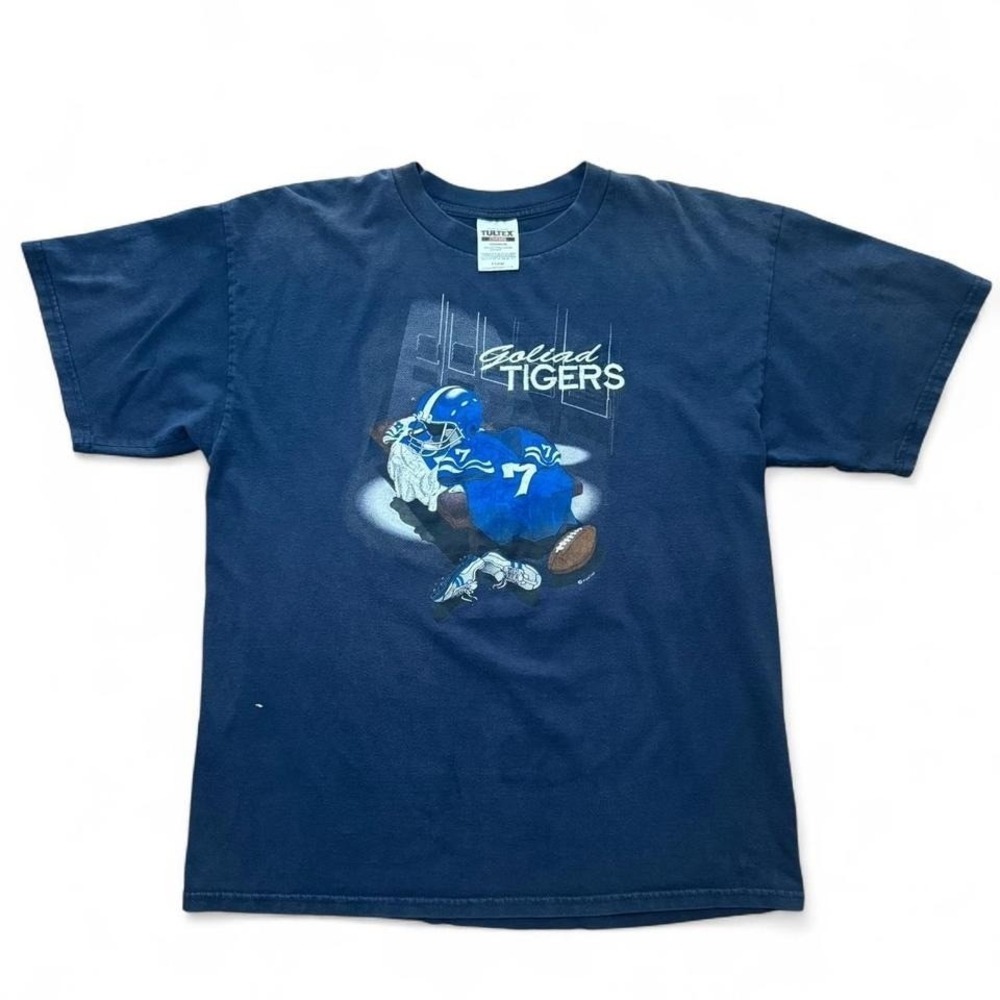 Vintage 90s Navy Blue Faded Goliad Tigers Embroidered Football T-shirt XL